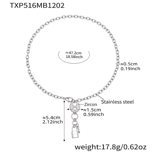 Wholesale Women's Light Luxury Stainless Steel And Zircon Pig Nose Lock Tassel Pendant 18K Real Gold Plated Necklace And Bracelet Set