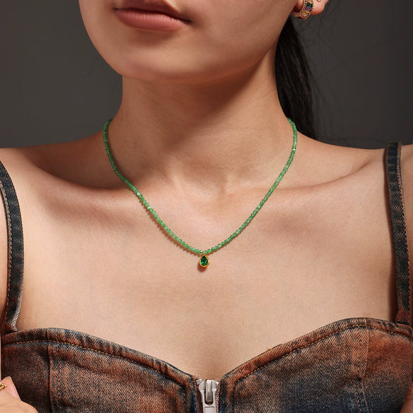 Wholesale Women's Light Luxury Stainless Steel Clavicle Necklace With Cat's Eye Stone Water Drop Pendant And Geometric Pattern Electroplated