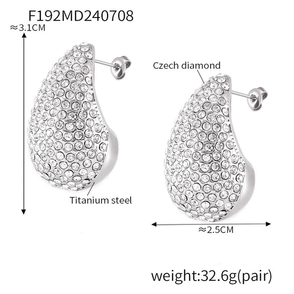 Wholesale Women's Light Luxury 316L Stainless Steel Drop Shaped Zircon Earrings With Geometric Pattern And Pvd Plated Real Gold Inlaid