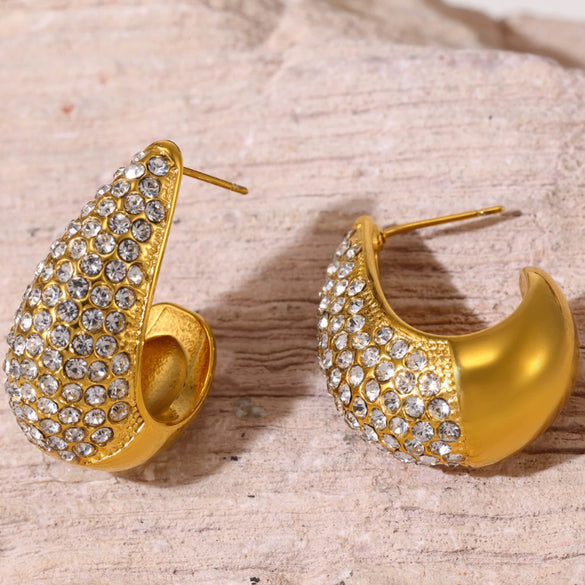 Wholesale Women's Light Luxury 316L Stainless Steel Drop Shaped Zircon Earrings With Geometric Pattern And Pvd Plated Real Gold Inlaid