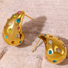 Wholesale Women's Light Luxury 316L Stainless Steel Drop Shaped Zircon Earrings With Geometric Pattern And Pvd Plated Real Gold Inlaid
