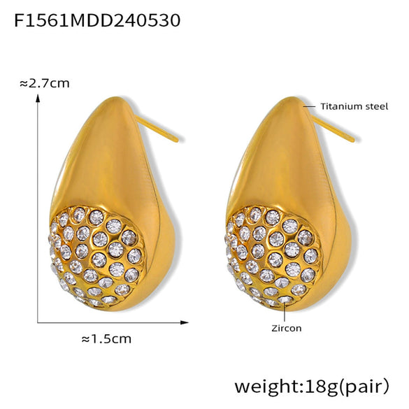 Wholesale Women's Light Luxury 316L Stainless Steel Drop Shaped Zircon Earrings With Geometric Pattern And Pvd Plated Real Gold Inlaid