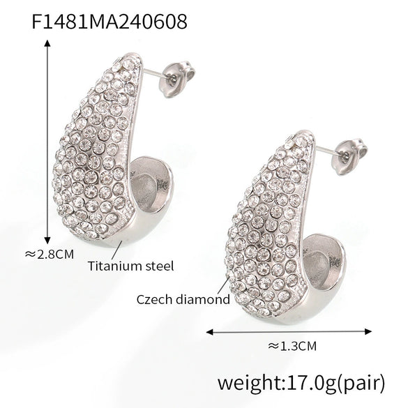 Wholesale Women's Light Luxury 316L Stainless Steel Drop Shaped Zircon Earrings With Geometric Pattern And Pvd Plated Real Gold Inlaid