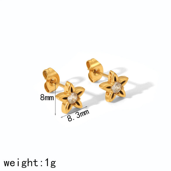 Wholesale Women's Light Luxury Stainless Steel Earrings With Zircon Inlay Starfish Clover Animal Zodiac Design