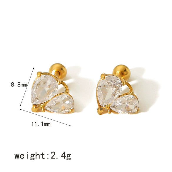 Wholesale Women's Light Luxury Stainless Steel Earrings With Zircon Inlay Starfish Clover Animal Zodiac Design