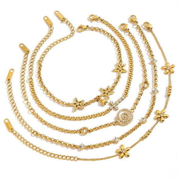 Wholesale Women's Light Luxury Stainless Steel Electroplated Bracelet With Star And Flower Patterns