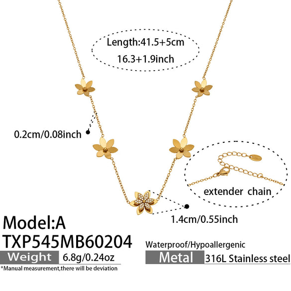 Wholesale Women's Light Luxury Stainless Steel Electroplated Flower Heart Multi Pendant Necklace Earrings Bracelet Ring Set