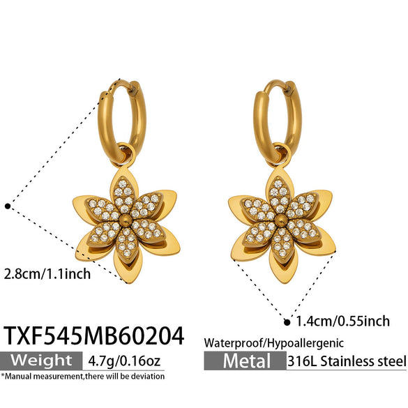 Wholesale Women's Light Luxury Stainless Steel Electroplated Flower Heart Multi Pendant Necklace Earrings Bracelet Ring Set