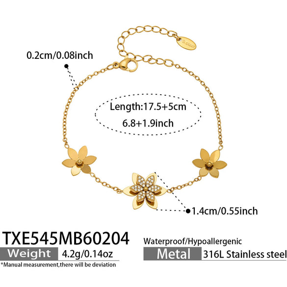 Wholesale Women's Light Luxury Stainless Steel Electroplated Flower Heart Multi Pendant Necklace Earrings Bracelet Ring Set