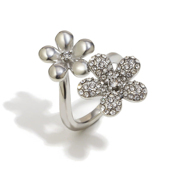 Wholesale Women's Light Luxury Stainless Steel Electroplated Flower Zircon Ring Hand Jewelry