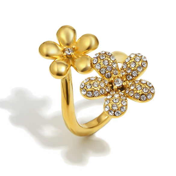 Wholesale Women's Light Luxury Stainless Steel Electroplated Flower Zircon Ring Hand Jewelry