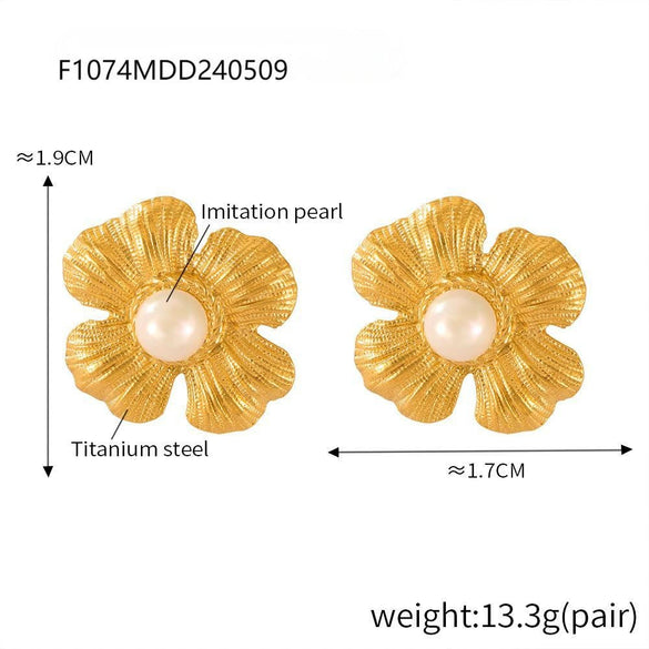 Wholesale Women's Light Luxury 316L Stainless Steel Electroplated Geometric And Flower Patterned Petal Flower Inlaid Beads Earrings