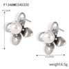 Wholesale Women's Light Luxury 316L Stainless Steel Electroplated Geometric And Flower Patterned Petal Flower Inlaid Beads Earrings