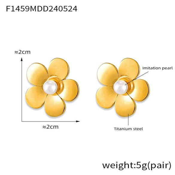 Wholesale Women's Light Luxury 316L Stainless Steel Electroplated Geometric And Flower Patterned Petal Flower Inlaid Beads Earrings