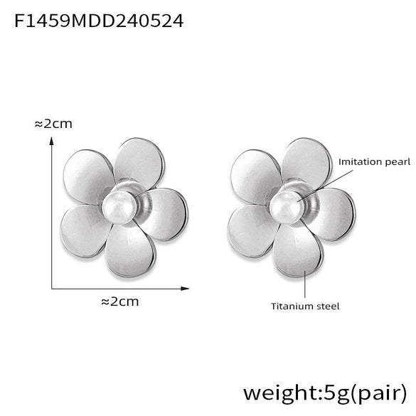 Wholesale Women's Light Luxury 316L Stainless Steel Electroplated Geometric And Flower Patterned Petal Flower Inlaid Beads Earrings