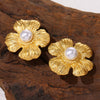 Wholesale Women's Light Luxury 316L Stainless Steel Electroplated Geometric And Flower Patterned Petal Flower Inlaid Beads Earrings