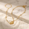 Wholesale Women's Light Luxury Stainless Steel Electroplated Geometric Zircon Embellished Interlocking Bracelet With Shell Pendant