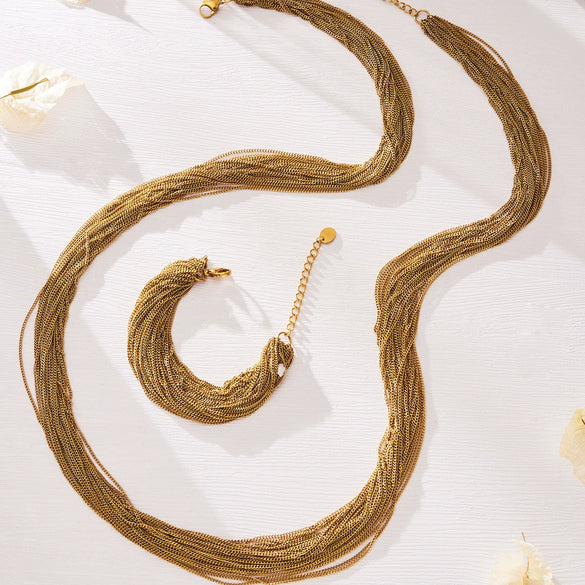 Wholesale Women's Light Luxury Stainless Steel Electroplated Multilayer Splicing Chain Necklace And Bracelet Set