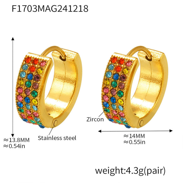 Wholesale Women's Light Luxury 316L Stainless Steel Geometric Donut Zircon Earrings With Pvd Plating 18K Real Gold