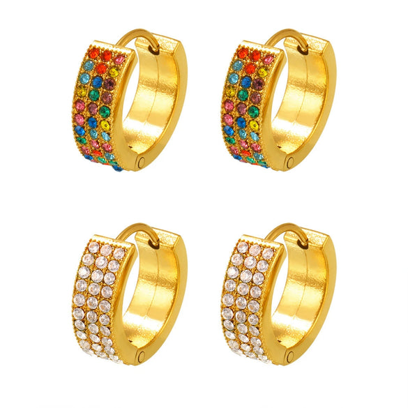 Wholesale Women's Light Luxury 316L Stainless Steel Geometric Donut Zircon Earrings With Pvd Plating 18K Real Gold