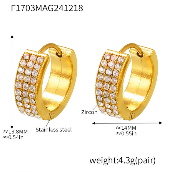 Wholesale Women's Light Luxury 316L Stainless Steel Geometric Donut Zircon Earrings With Pvd Plating 18K Real Gold