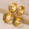 Wholesale Women's Light Luxury 316L Stainless Steel Geometric Donut Zircon Earrings With Pvd Plating 18K Real Gold
