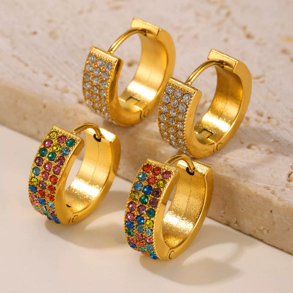 Wholesale Women's Light Luxury 316L Stainless Steel Geometric Donut Zircon Earrings With Pvd Plating 18K Real Gold