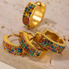 Wholesale Women's Light Luxury 316L Stainless Steel Geometric Donut Zircon Earrings With Pvd Plating 18K Real Gold