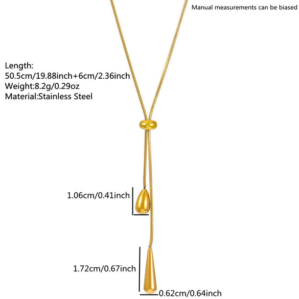 Wholesale Women's Light Luxury Stainless Steel Geometric Drop Shape Tassel 18K Gold Plated Necklace With Round Snake Chain