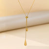 Wholesale Women's Light Luxury Stainless Steel Geometric Drop Shape Tassel 18K Gold Plated Necklace With Round Snake Chain