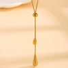 Wholesale Women's Light Luxury Stainless Steel Geometric Drop Shape Tassel 18K Gold Plated Necklace With Round Snake Chain