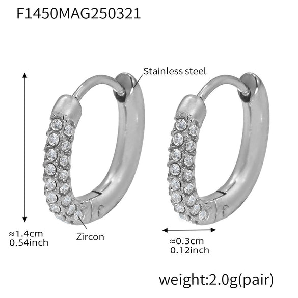 Wholesale Women's Light Luxury Stainless Steel Geometric Earrings With Electroplating And Super Flash Zircon