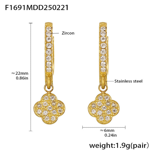 Wholesale Women's Light Luxury Stainless Steel Geometric Earrings With Electroplating And Zircon Inlay