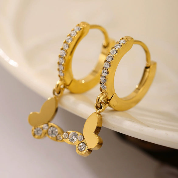 Wholesale Women's Light Luxury Stainless Steel Geometric Earrings With Electroplating And Zircon Inlay