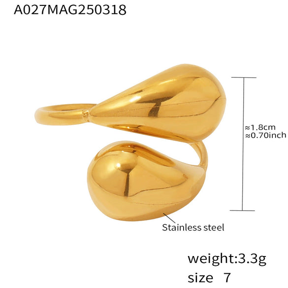 Wholesale Women's Light Luxury Stainless Steel Geometric Hollow Opening Comma Drop Tail Ring Electroplated With 18K Gold