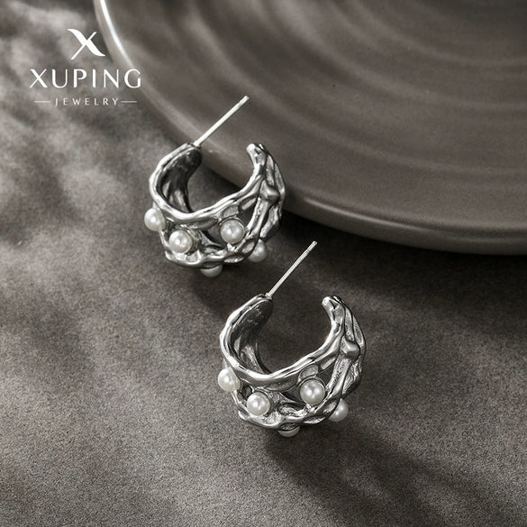Wholesale Women's Light Luxury Stainless Steel Geometric Imitation Pearl Electroplated Earrings