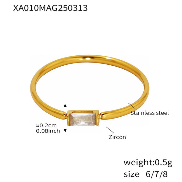Wholesale Women's Light Luxury Stainless Steel Geometric Rectangular Thin Ring Jewelry With Electroplating And 5A Zircon