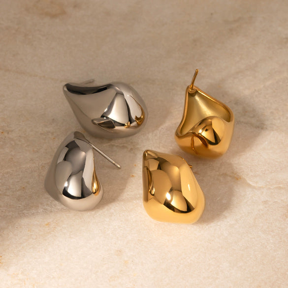 Wholesale Women's Light Luxury Stainless Steel Geometric Water Drop Earrings With Electroplating