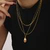 Wholesale Women's Light Luxury Stainless Steel Gold Yuanbao Pearl Necklace With Geometric Design And Electroplating