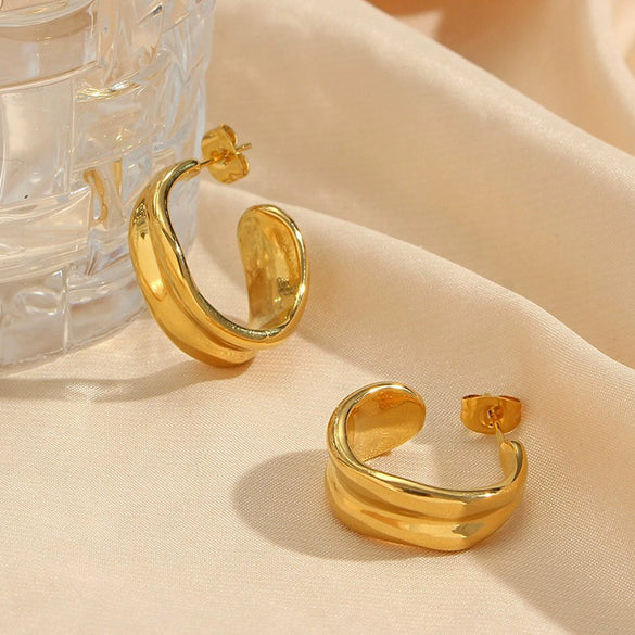 Wholesale Women's Light Luxury Stainless Steel 18K Gold Plated Irregular Curve Geometric Earrings With Electroplating