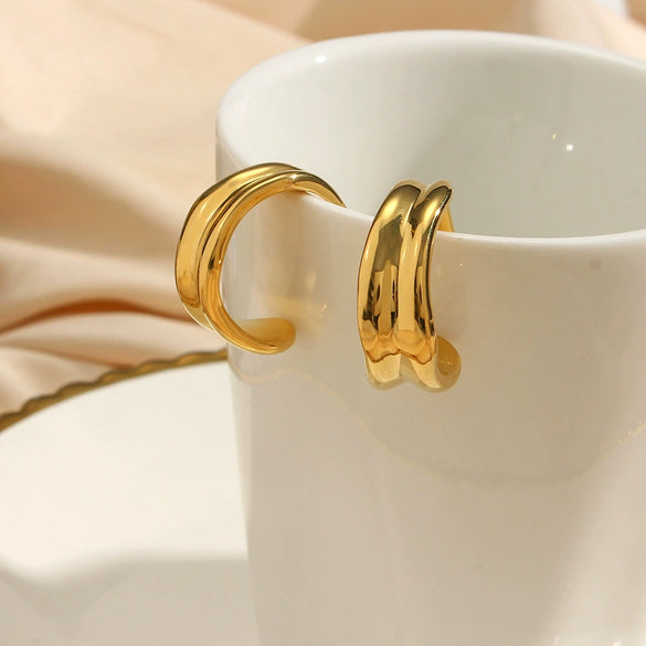Wholesale Women's Light Luxury Stainless Steel 18K Gold Plated Irregular Curve Geometric Earrings With Electroplating