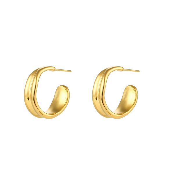 Wholesale Women's Light Luxury Stainless Steel 18K Gold Plated Irregular Curve Geometric Earrings With Electroplating
