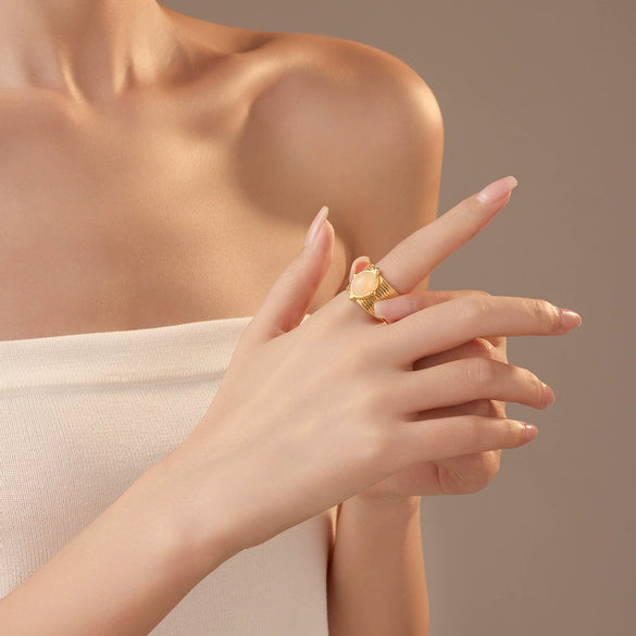 Wholesale Women's Light Luxury Stainless Steel Natural Stone Opening Ring With Electroplating