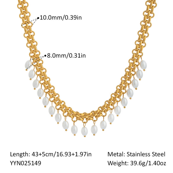 Wholesale Women's Light Luxury Stainless Steel Pearl Necklace And Bracelet With Marine Life Pattern Pvd Vacuum Real Gold Electroplating