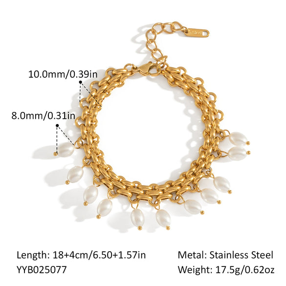 Wholesale Women's Light Luxury Stainless Steel Pearl Necklace And Bracelet With Marine Life Pattern Pvd Vacuum Real Gold Electroplating