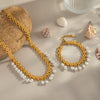 Wholesale Women's Light Luxury Stainless Steel Pearl Necklace And Bracelet With Marine Life Pattern Pvd Vacuum Real Gold Electroplating