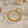 Wholesale Women's Light Luxury Stainless Steel Pearl Necklace And Bracelet With Marine Life Pattern Pvd Vacuum Real Gold Electroplating