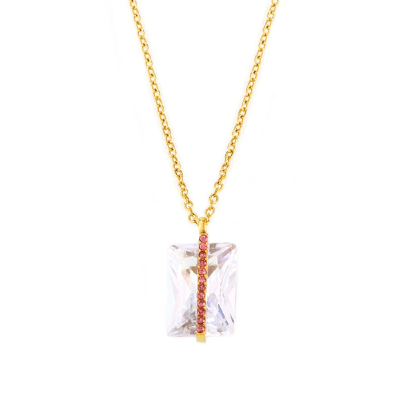 Wholesale Women's Light Luxury 316L Stainless Steel Rectangular Zircon Clavicle Necklace With Geometric Pattern And Pvd Plating