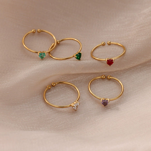 Wholesale Women's Light Luxury Stainless Steel Ring Set With Diamonds Geometric Heart Shape Zircon Birthstone Ring