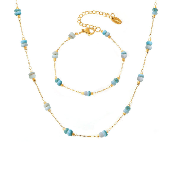 Wholesale Women's Light Luxury Stainless Steel Tianhe Stone Handmade Double Clavicle Necklace With Electroplating And Blade Chain Design